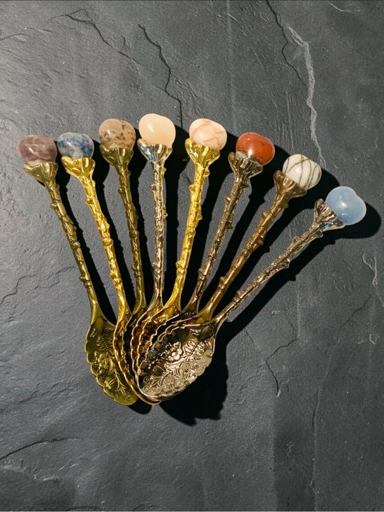 Crystal wholesalers Other - Ornate Decorative Assorted Metal & Heart Stone-Top Dessert Spoons. Hand tooled.